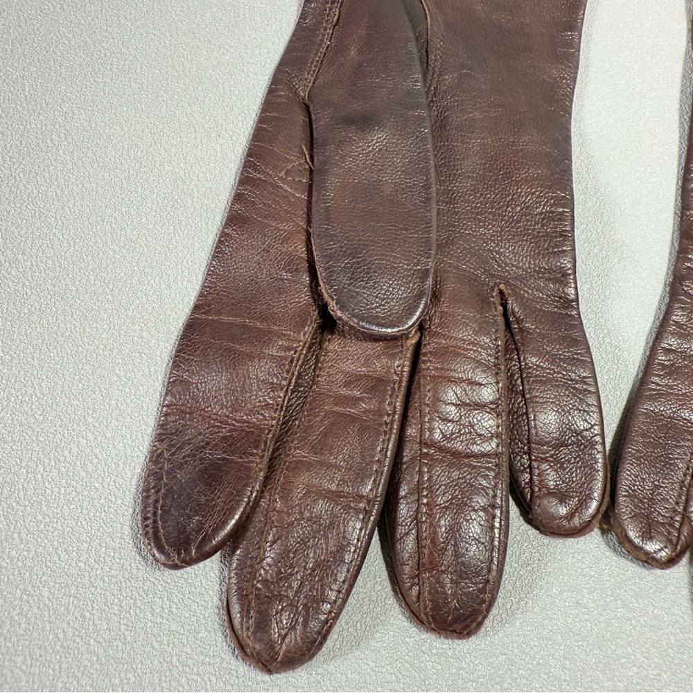Vintage Brown Leather Long Gloves NWOT - Picture 5 of 8